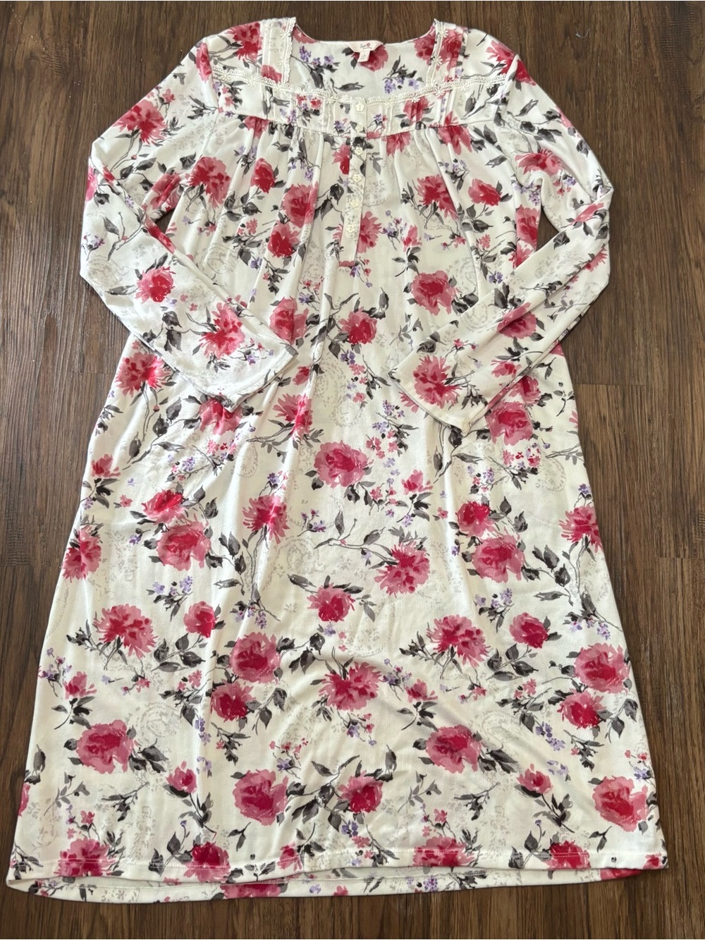 Secret Treasures Cottagecore Floral Lace Trim Long Sleeve Nightgown XL